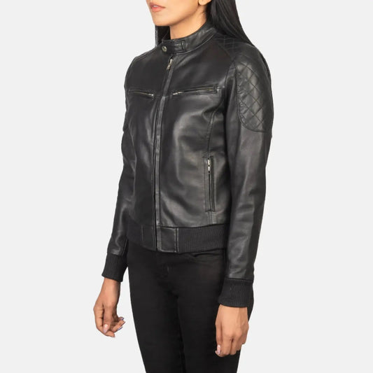 Zenna Black Leather Bomber Jacket TOSCANO LEATHER
