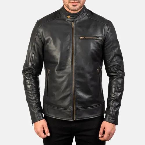 Dean Black Leather Biker Jacket TOSCANO LEATHER