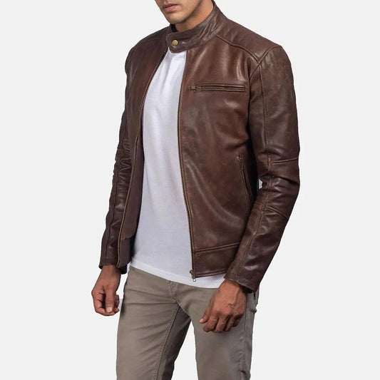 Dean Brown Leather Biker Jacket TOSCANO LEATHER