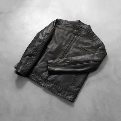 Dean Black Leather Biker Jacket TOSCANO LEATHER