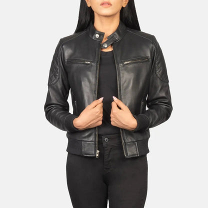 Zenna Black Leather Bomber Jacket TOSCANO LEATHER
