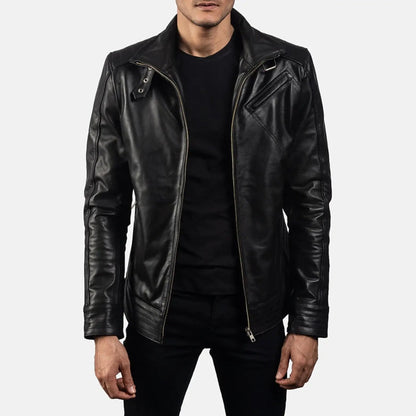 Legacy Black Leather Biker Jacket TOSCANO LEATHER