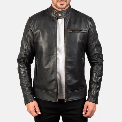 Dean Black Leather Biker Jacket TOSCANO LEATHER