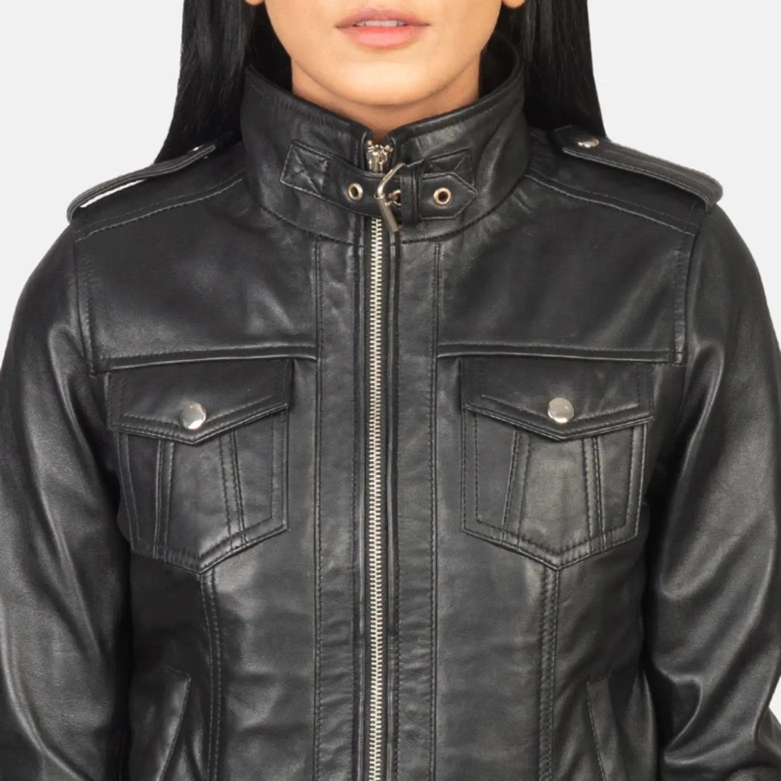 Roslyn Black Hooded Leather Bomber Jacket TOSCANO LEATHER