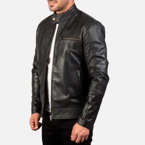 Dean Black Leather Biker Jacket TOSCANO LEATHER