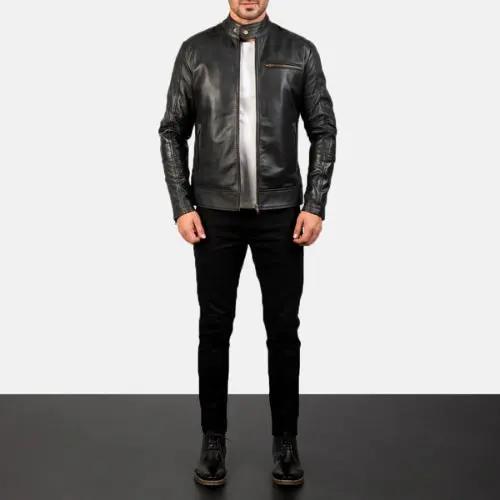 Dean Black Leather Biker Jacket TOSCANO LEATHER