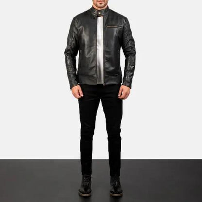 Dean Black Leather Biker Jacket TOSCANO LEATHER