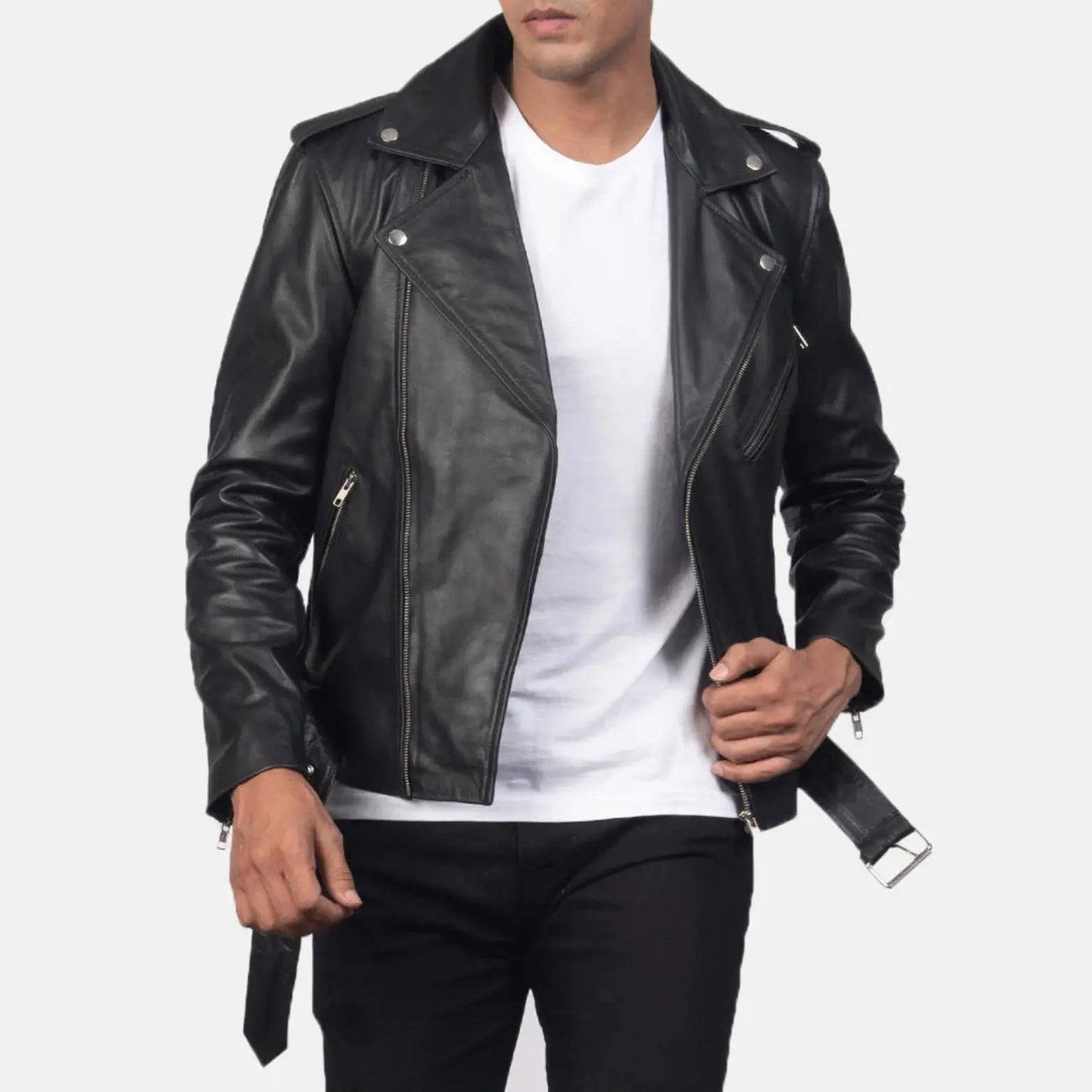 Allaric Alley Black Leather Biker Jacket TOSCANO LEATHER