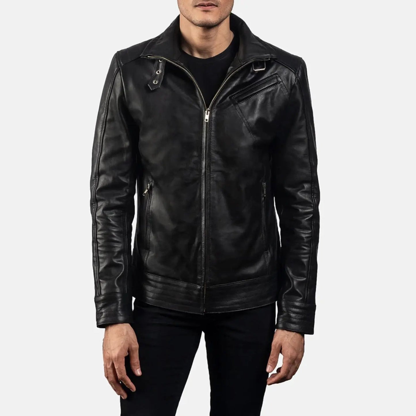 Legacy Black Leather Biker Jacket TOSCANO LEATHER