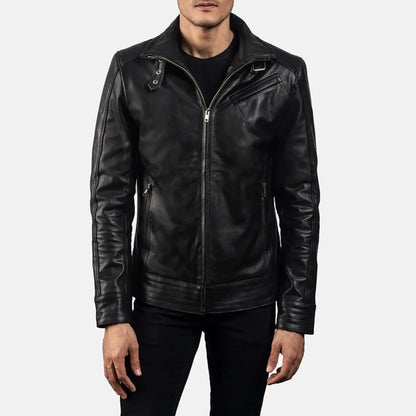 Legacy Black Leather Biker Jacket TOSCANO LEATHER
