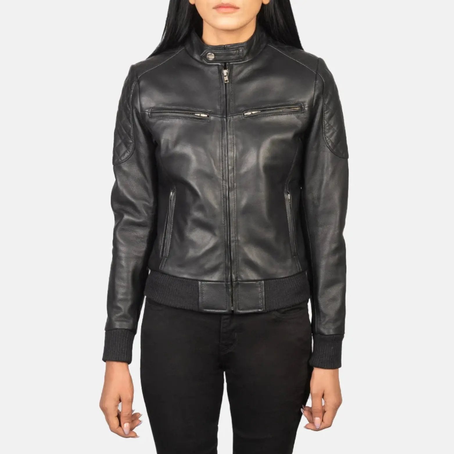 Zenna Black Leather Bomber Jacket TOSCANO LEATHER