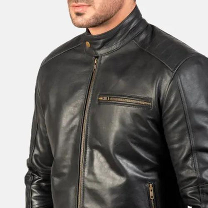 Dean Black Leather Biker Jacket TOSCANO LEATHER
