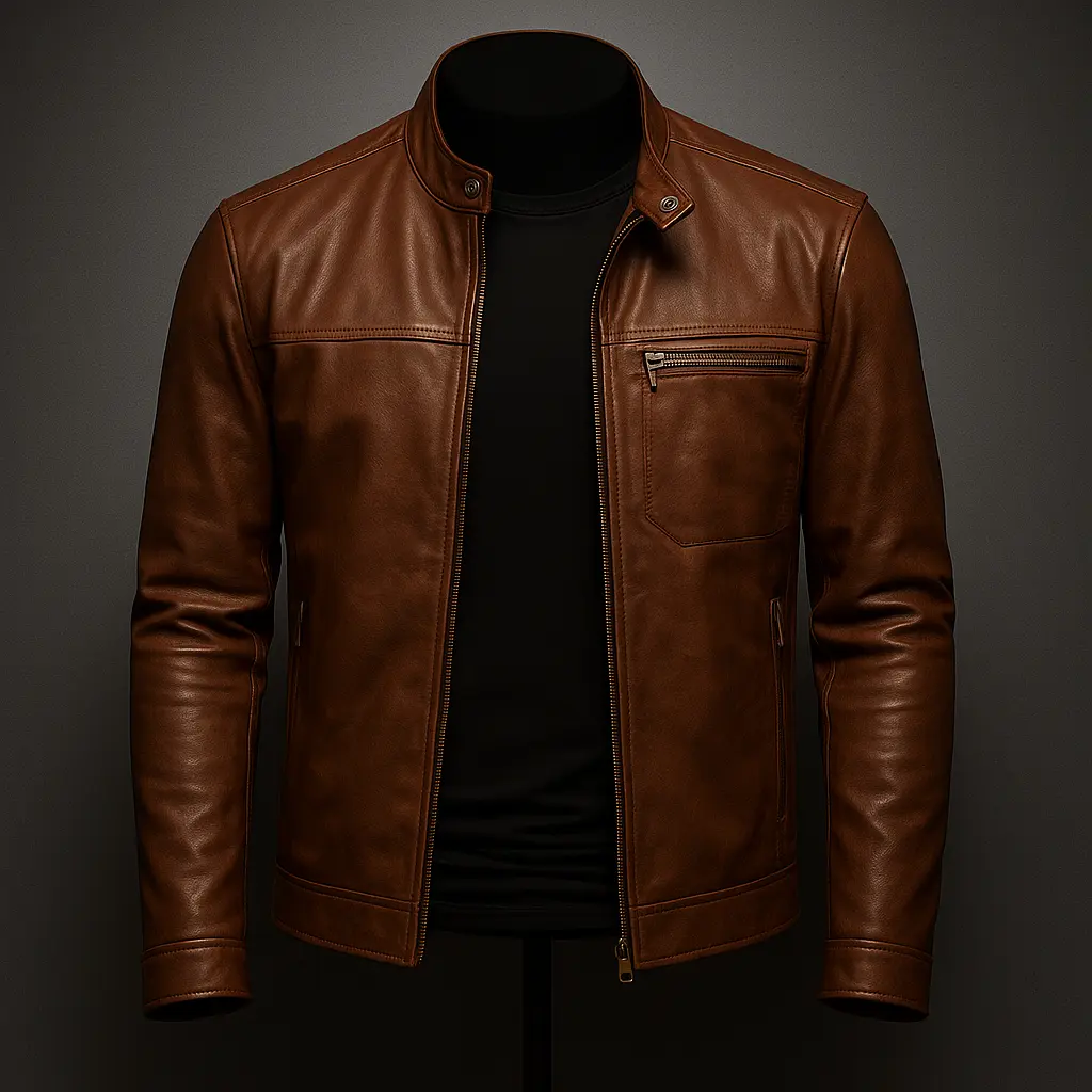 Dean Brown Leather Biker Jacket TOSCANO LEATHER