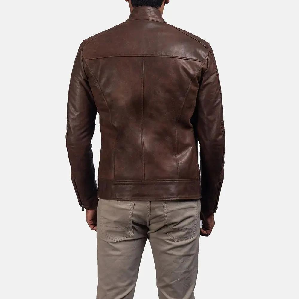 Dean Brown Leather Biker Jacket TOSCANO LEATHER