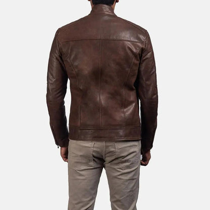 Dean Brown Leather Biker Jacket TOSCANO LEATHER