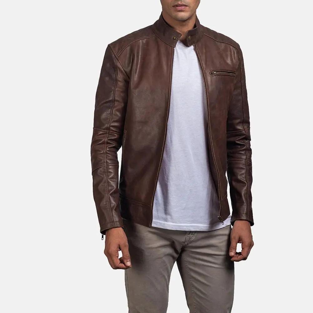 Dean Brown Leather Biker Jacket TOSCANO LEATHER