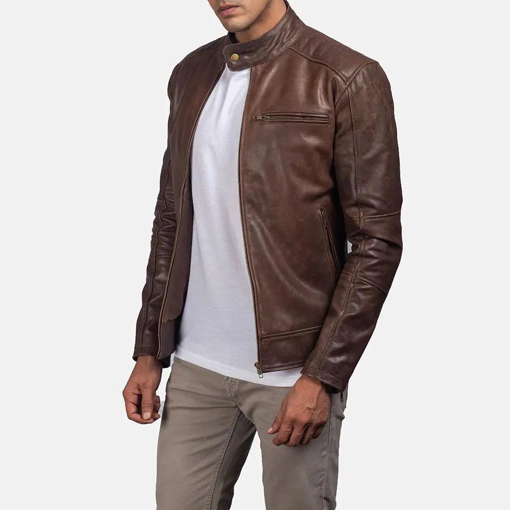 Dean Brown Leather Biker Jacket TOSCANO LEATHER