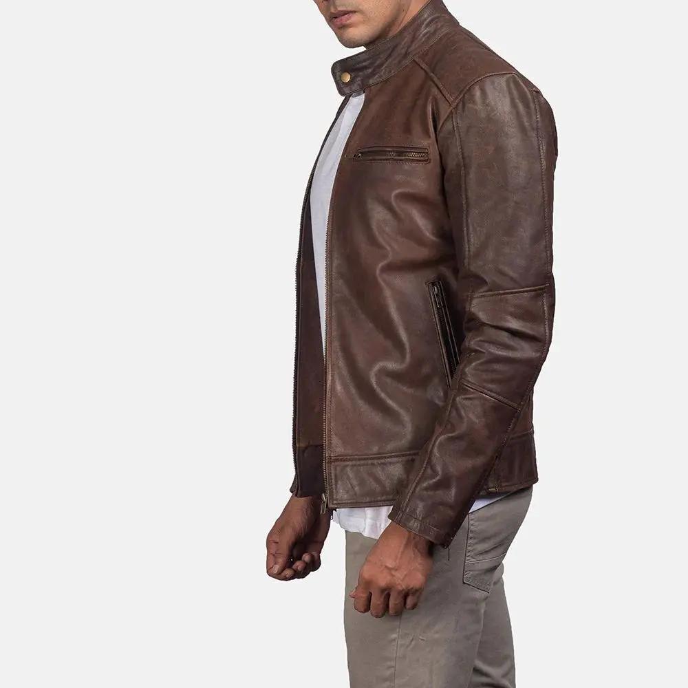 Dean Brown Leather Biker Jacket TOSCANO LEATHER