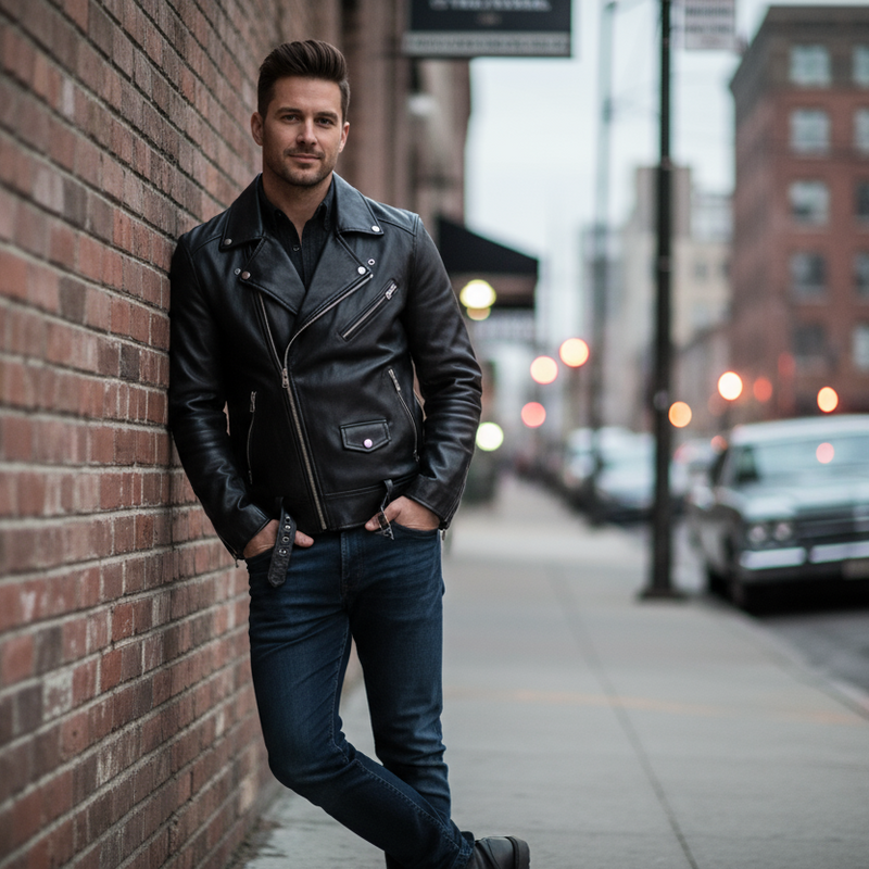 single man-wearing-lather-jacket